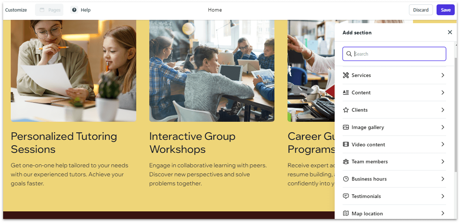 Durable AI website builder editing interface