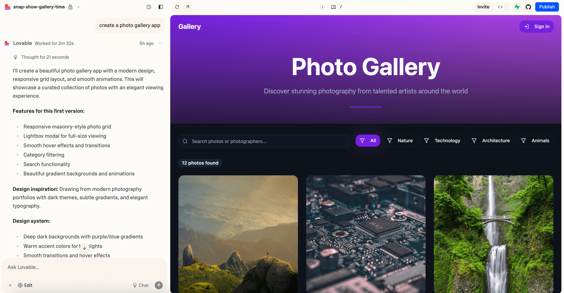 Lovable AI app builder chat interface