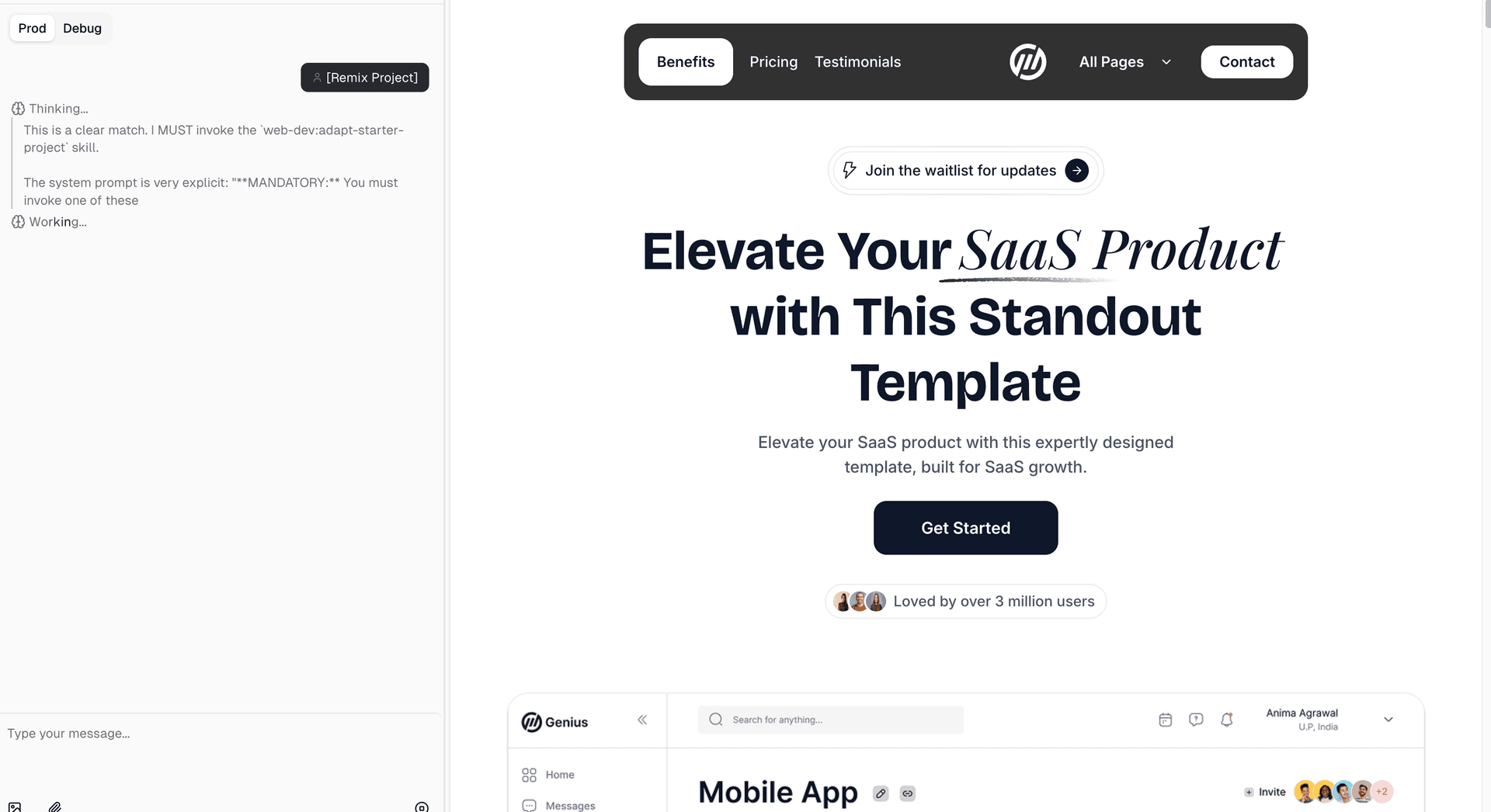 Webjourney AI landing page generator showing multiple design variants